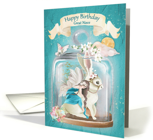 Happy Birthday to Great Niece Fairy Rabbit Fantasy in Jar card