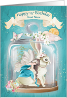 Happy 14th Birthday to Great Niece Fairy Rabbit Fantasy in Jar card