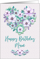 Happy Birthday to Mum Pretty Purple Floral Heart Wreath card