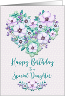 Happy Birthday to Daughter Pretty Purple Floral Heart Wreath card