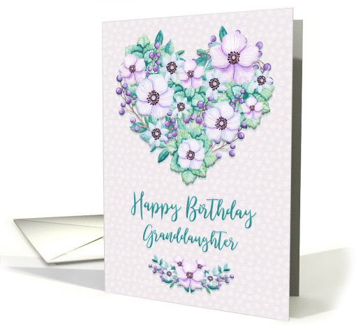Happy Birthday to Granddaughter Pretty Purple Floral Heart Wreath card