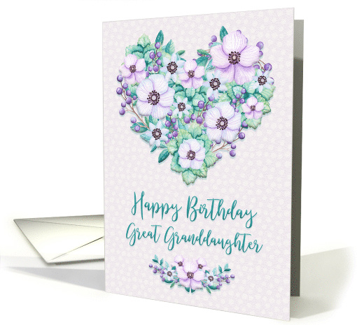 Happy Birthday to Great Granddaughter Pretty Purple Floral Heart card