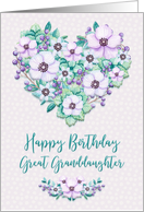 Happy Birthday to Great Granddaughter Pretty Purple Floral Heart card