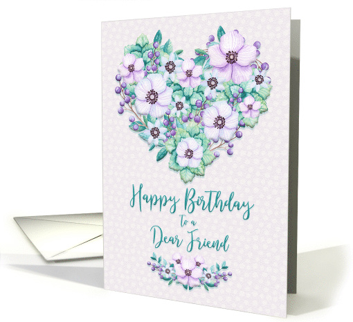 Happy Birthday to Friend Pretty Purple Floral Heart Wreath card