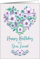Happy Birthday to Friend Pretty Purple Floral Heart Wreath card