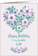 Happy Birthday to Wife Pretty Purple Floral Heart Wreath card
