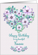 Happy Birthday to Fiancee Pretty Purple Floral Heart Wreath card