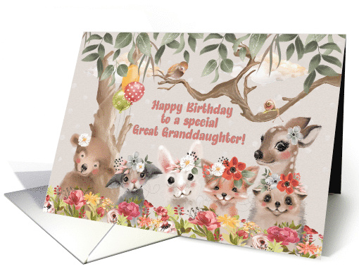 Great Granddaughter Birthday with Adorable Woodland Animals card