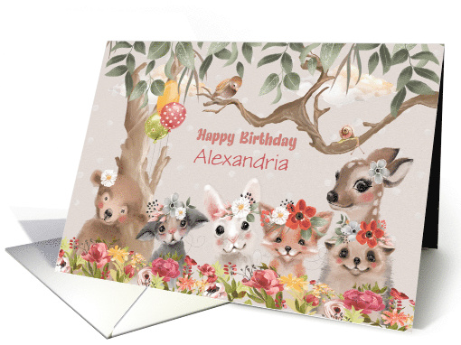 Happy Birthday Custom Name Adorable Woodland Animals card (1559784)