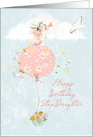 Happy Birthday to Step Daughter Bunny Floating on Balloon card