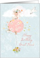 Happy Birthday to Great Niece Bunny Floating on Balloon card