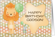 Happy Birthday to Godson Cute Lion with Balloons a nd a Mouse card