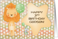 Happy 3rd Birthday to Godson Cute Lion with Balloons a nd a Mouse card