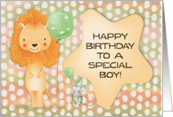 Happy Birthday to a Special Boy Cute Lion with Balloons and a Mouse card
