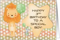 Happy 3rd Birthday to a Boy Cute Lion with Balloons and a Mouse card