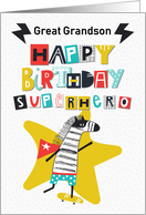 Happy Birthday Superhero to Great Grandson Comical Skateboarding Zebra card