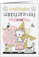Happy Birthday to Granddaughter Cute Kitty Whimsical Scene card