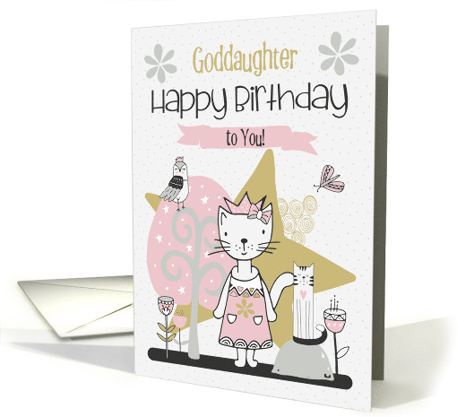 Happy Birthday to Goddaughter Cute Kitty Whimsical Scene card