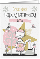 Happy Birthday to Great Niece Cute Kitty Whimsical Scene card