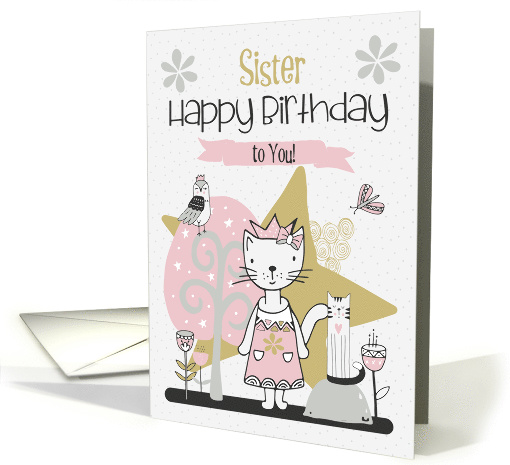Happy Birthday to Sister Cute Kitty Whimsical Scene card (1580772)