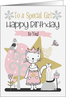 Happy Birthday to a Special Girl Cute Kitty Whimsical Scene card