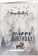 Happy Birthday to Grandfather Moose and Trees Woodland Scene card