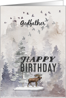 Happy Birthday to Godfather Moose and Trees Woodland Scene card