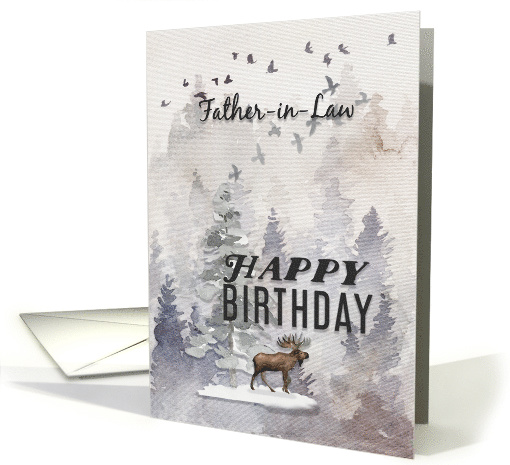 Happy Birthday to Father in Law Moose and Trees Woodland Scene card