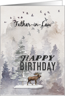 Happy Birthday to Father in Law Moose and Trees Woodland Scene card