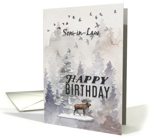 Happy Birthday to Son in Law Moose and Trees Woodland Scene card