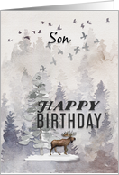Happy Birthday to Son Moose and Trees Woodland Scene card