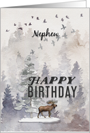 Happy Birthday to Nephew Moose and Trees Woodland Scene card