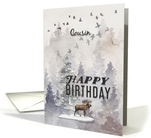 Happy Birthday to Cousin Moose and Trees Woodland Scene card (1594836)