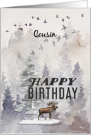Happy Birthday to Cousin Moose and Trees Woodland Scene card