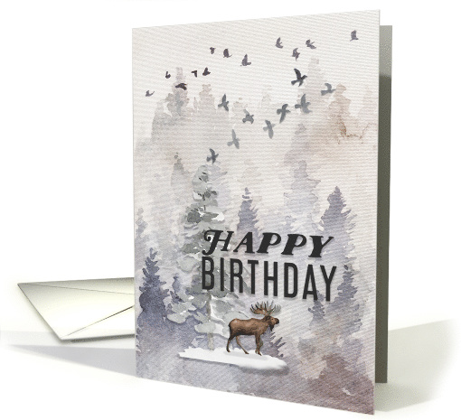 Happy Birthday Moose and Trees Woodland Scene card (1594838)