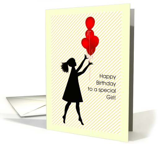 Happy Birthday to a Special Girl Girl in Silhouette with Balloons card