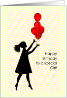 Happy Birthday to a Special Girl Girl in Silhouette with Balloons card