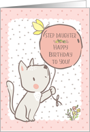 Happy Birthday to Step Daughter Cute Cat with Balloon card