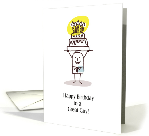 Happy Birthday to a Great Guy Cartoon Man with Cake card (1595244)
