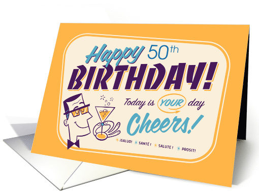 Happy 50th Birthday Retro Ad Man with Cocktail card (1595250)