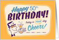 Happy 50th Birthday Retro Ad Man with Cocktail card