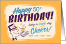 Happy 50th Birthday Retro Ad Man with Cocktail card