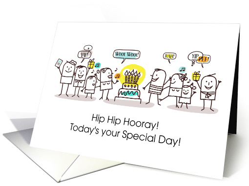 Happy Birthday From Group Cheering Cartoon People card (1595254)