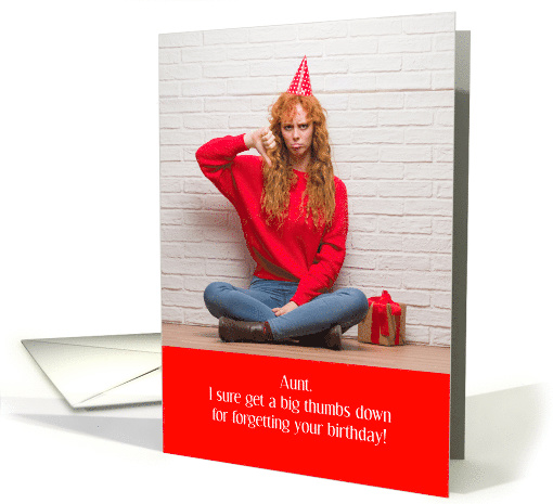 Aunt Belated Birthday Woman Giving Thumbs Down Sign card (1595828)