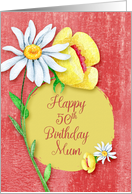 Happy 50th Birthday to Mum Pretty Watercolor Effect Flowers card