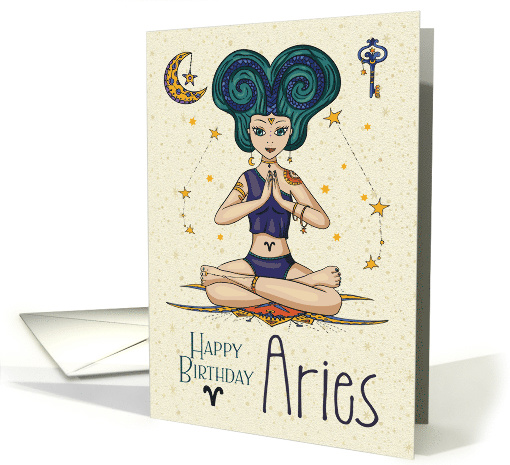 Happy Birthday Aries Zodiac Girl in Meditation Pose card (1605626)