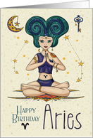 Happy Birthday Aries Zodiac Girl in Meditation Pose card