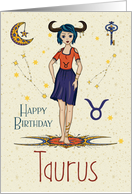 Happy Birthday Taurus Zodiac Girl with Taurus Constellation and Sign card