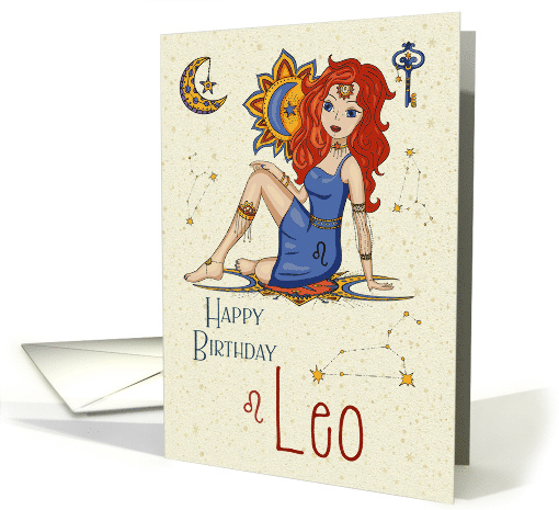 Happy Birthday Leo Zodiac with Leo Star Constellation and Sign card