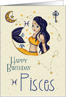 Happy Birthday Pisces Zodiac with Pisces Star Constellation and Sign card